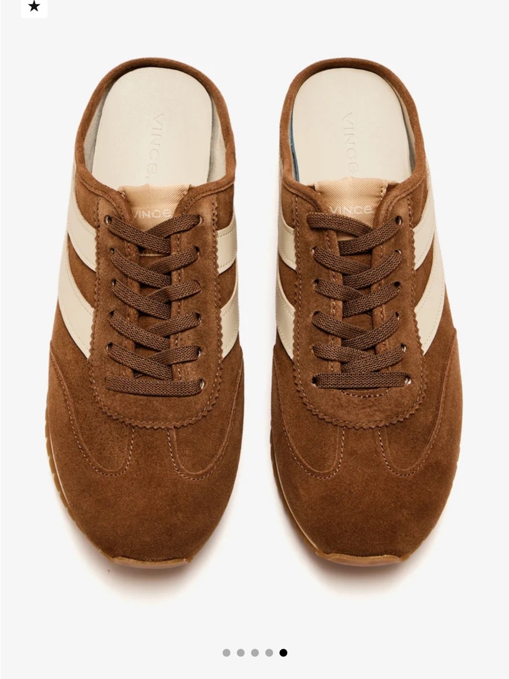 Vince Oasis Runnet Mule 
Brown Suede Sneakers with Cream Side Stripes Size 9